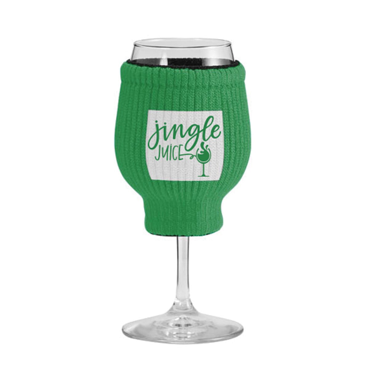 knitted koozie for wine glass with holiday imprint